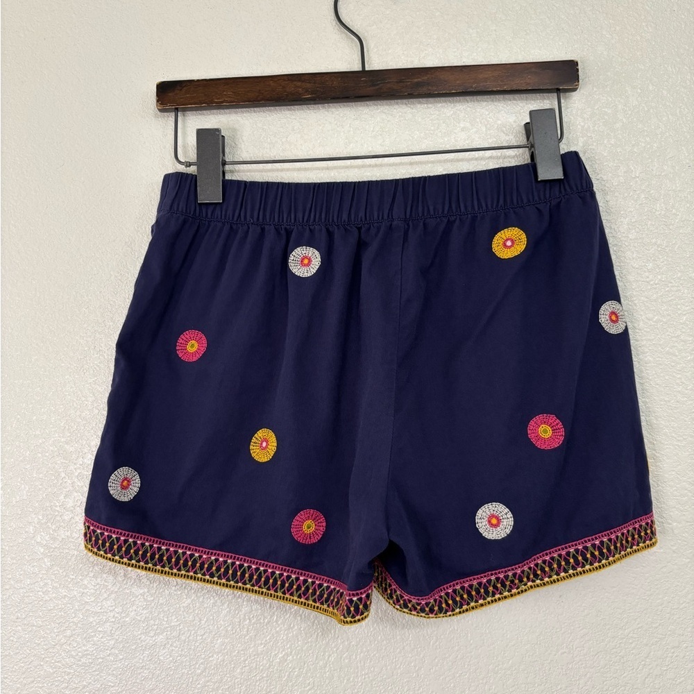 Madewell Navy Blue Embroidered Pull-On Shorts Circle Print Geometric Trim Boho - Picture 3 of 10